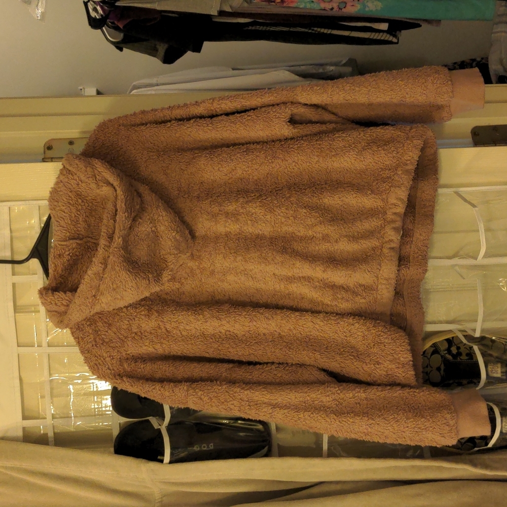 Dusty pink hooded fleece jacket - Picture 2 of 3